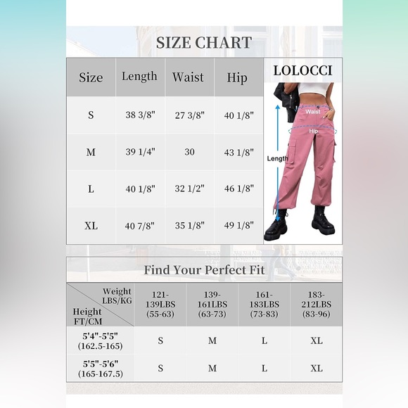 LOLOCCI Cargo Pants Women Baggy High Waisted and Wide Leg Pants for Women - Picture 5 of 5